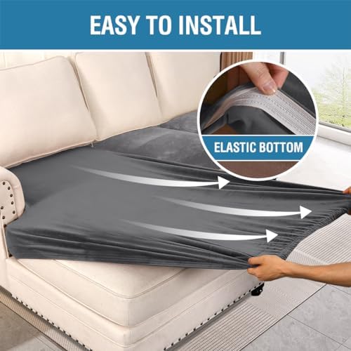 H.VERSAILTEX Velvet Stretch Sectional Couch Covers 3 Pieces Sofa Seat Cushion Covers L Shape Separate Cushion Couch Cover for Both Left/Right Sectional Couch (Large Sofa 2 Seater + 1 Chaise, Grey) - Image 4