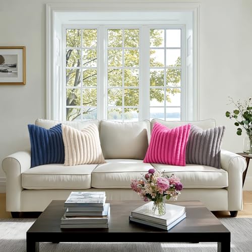 MIULEE Faux Fur Decorative Throw Pillow Covers 18x18 Set of 2 Hot Pink - Image 4