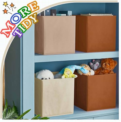 Yinder 4 Pcs Cube Storage Bin Brown 10.5''x10.5''x11'' Storage Bins for Playroom Decor Colorful Bins for Kids Foldable Baskets for Nursery Organizer Boxes Fabric Boxes - Image 6