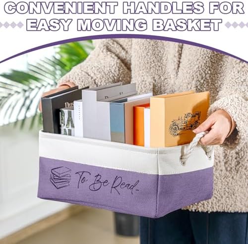 Marsui 1 Pcs TBR Basket Book Storage Bin Bookish Gifts, White Purple - Image 3