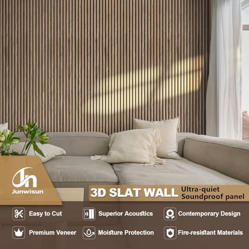 Acoustic Wall Panels, 4 Pack Wood Slat Wall Panel, Soundproof Wall Panels, 3D Textured Wall Decor for Ceiling and Wall, 23.6" x 47.2", in Walnut Finish - Image 6