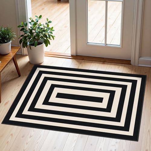 Front Door Mat Indoor Outside Entrance, 2x3 Modern Black White Rug by Othilic