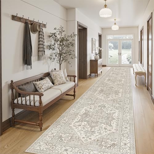 Madane Hallway Runner Rug 2'6''x14' Kitchen Runners Vintage, Beige/Brown - Image 4