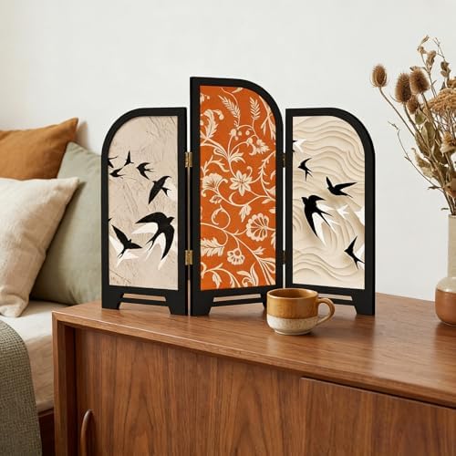 3-Panel Desktop Folding Screen, Swallow and Flower,Desk Partition - Image 5