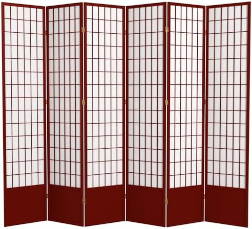 Red Lantern 7 ft. Tall Window Pane Shoji Screen - Rosewood - 6 Panels by RedLantern