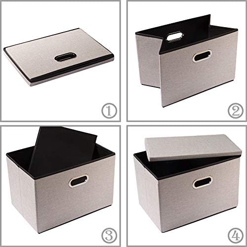 PRANDOM Large Foldable Storage Bins with Lids [3-Pack] linenFabric Decorative Storage Boxes Organizer Containers Baskets Cube with Handles Divider for Bedroom Closet Office Light Grey(17.7x11.8x11.8) - Image 5