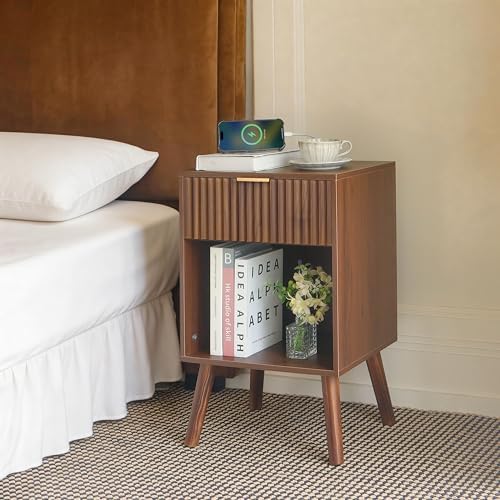 Fultyle Nightstand with Charging Station, Fluted Bedside Table with Storage - Image 6