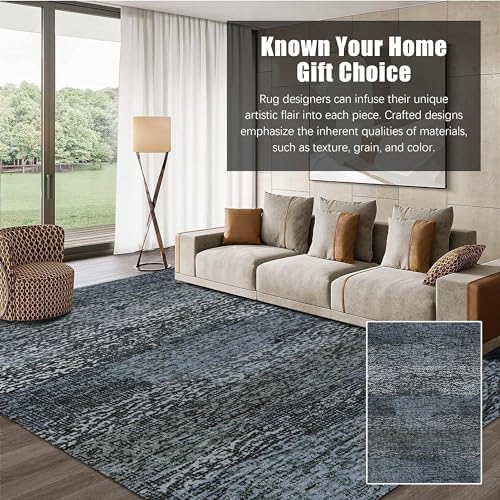 RUGSURE Washable Area Rug - 1/6 Thick - Stain & Water Resistant Non-Slip - Resistant Rug for Living Room, Bedroom, Nursery, Pet & Child Friendly, Vintage Charm Area Rugs (Darkgrey+Bule, 3' x 5 ') - Image 3