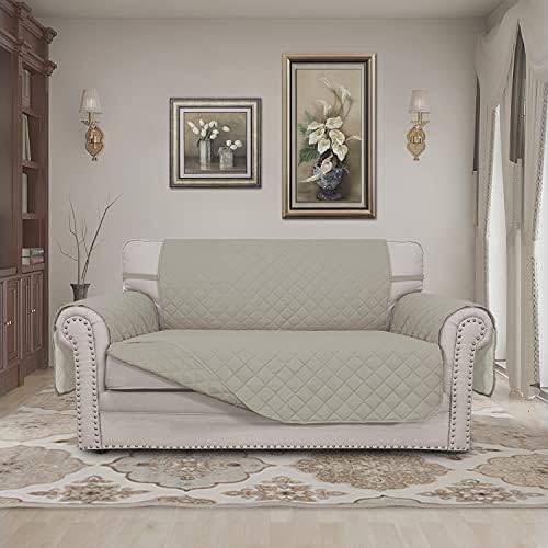 Easy-Going Reversible Loveseat Couch Cover for 2 Cushion Couch Sofa Cover for Dogs Water Resistant Furniture Protector with Foam Sticks Elastic Straps for Pet (Loveseat, Beige/Beige) - Image 2