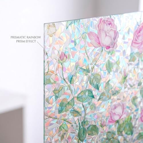 Pink Rose Stained Glass Rainbow Window Film Static Cling Tint 35x78.7in - Image 5