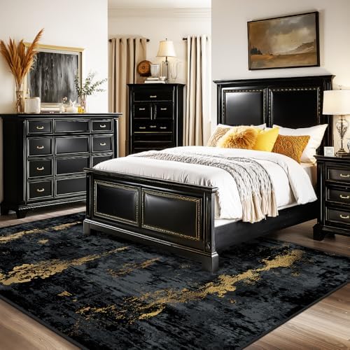 RELEANY Washable 6'x8' Abstract Area Rug for Living Room Black Gold - Image 2