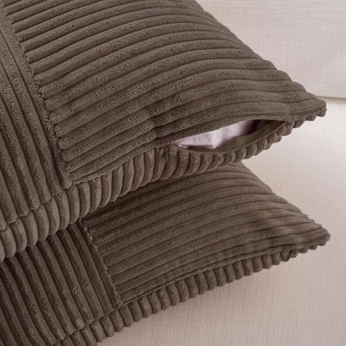 Fancy Homi 2 Packs Dark Brown Lumbar Decorative Throw Pillow Covers 16x32 Inch for Living Room Couch Bed, Rustic Farmhouse Boho Home Decor, Soft Striped Corduroy Rectangle Accent Cushion Case 40x80 cm - Image 4