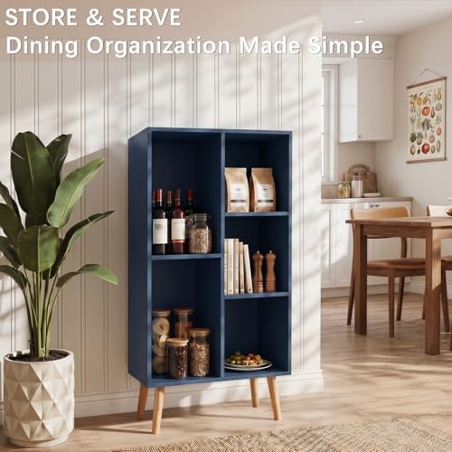 YAHARBO Small Dark Blue Bookshelf,3 Tier Modern Kids Bookcase with Legs,5 Cube Wooden Bookshelves Storage Shelf,Book Shelves Organizer,Display Bookcases Cabinet for Room Nursery Study - Image 6