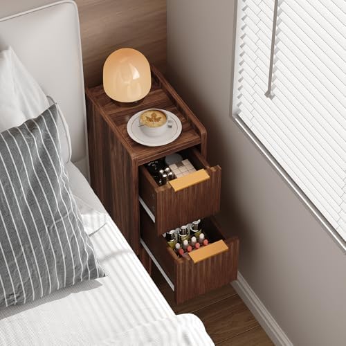 ELYKEN 7.9" Fluted Narrow Nightstand, 20.6" H Skinny Side Table, Walnut - Image 5
