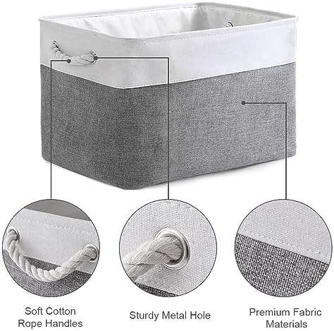 TheWarmHome Organization and Storage Basket for Organizing - 3 Pack 16x12x12 inch Cube Storage Bin Fabric Storage Cubes for Organizer Cloth Gift Toy Closet (White & Grey) - Image 6