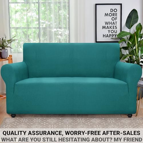ZNSAYOTX Super Stretch Couch Cover Love Seat Sofa Covers for Living Room Dogs Pet Friendly Furniture Protector Spandex Loveseat Slipcovers with Anti Slip Foam Sticks (Peacock Teal, Loveseat) - Image 5