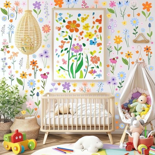 AOWDIAO Floral Wall Decals - 102 Pcs Peel and Stick Vinyl Flower Stickers - Assorted Varieties & Colors for Bedroom, Kids’ Rooms, Nursery, or Living Room Decor by AOWDIAO