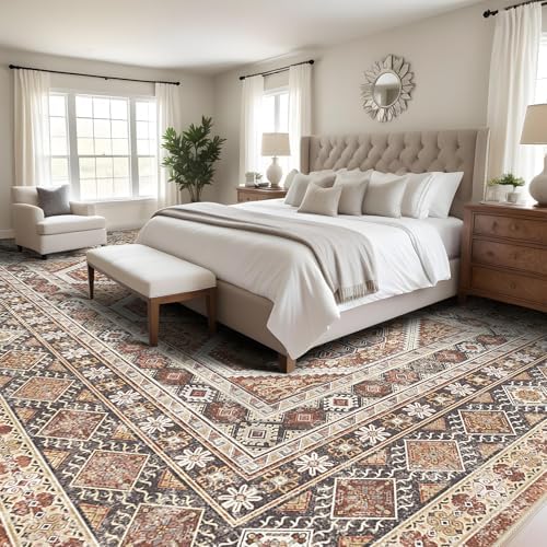 Large Rugs for Living Room: 10x14 Area Rugs Farmhouse Indoor Machine Washable Rug Non-Slip with Rubber Backed Oriental Carpets 10x14 Brick - Image 3