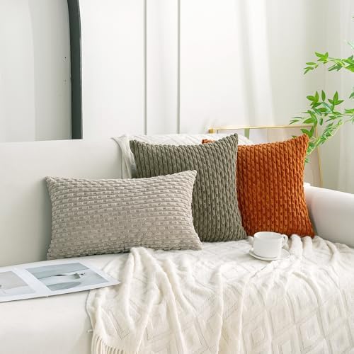 Set of 4 Burnt Orange Decorative Throw Pillow Covers 16x16 Inch Corduroy Pillow Covers for Bed Couch Sofa Living Room Soft Square Cushion Cases - Image 3