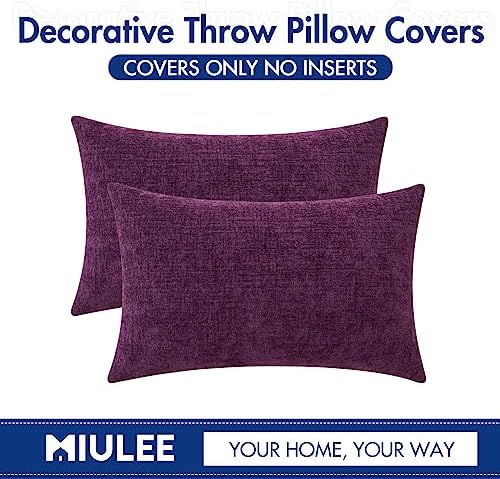 MIULEE Soft Chenille Lumbar Throw Pillow Covers Plum Purple 12x20 Inch - Image 6