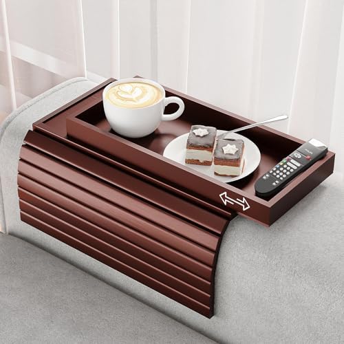 Bestjing 2 in 1 Bamboo Sofa Armrest Tray Table for Couch (Walnut) by Bestjing