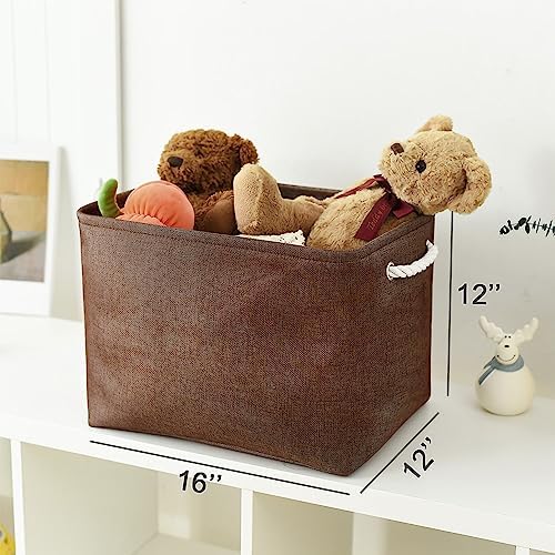 TheWarmHome Organization and Storage Basket for Shelves - 3 Pack 16x12x12 inch Fabric Storage Cubes, Cube Storage Bin for Organizing Closet Cloth Organizer Gift Toy (White & Brown) - Image 5