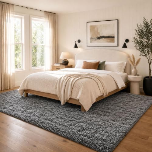 Ophanie 8x10 Area Rugs for Living Room,Upgrade Non-Slip Fluffy Soft Large Shag Bedroom Carpet, Grey Big Indoor Thick Rug,Gray Carpets for Room Dorm Decor with Over 99 pcs Pile fibers by Ophanie
