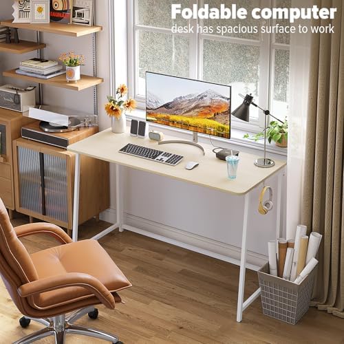 WOHOMO Folding Desk, 47.2" Foldable Computer Table for Small Spaces, Oak - Image 4