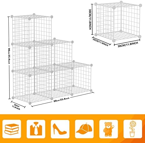 HUBSON Wire Cube Storage Organizer, Book/Toy/Craft/Potted Plants and petCloset Organizers and Storage Shelves, 6-Cube Freely Combinable Metal Grids Storage Shelf, White Iron - Image 3