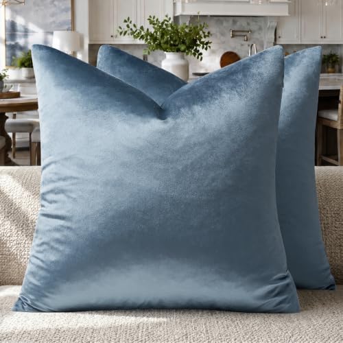 GIGIZAZA Stone Blue Velvet Throw Pillow Covers Big 26x26 Pack of 2 - Image 2