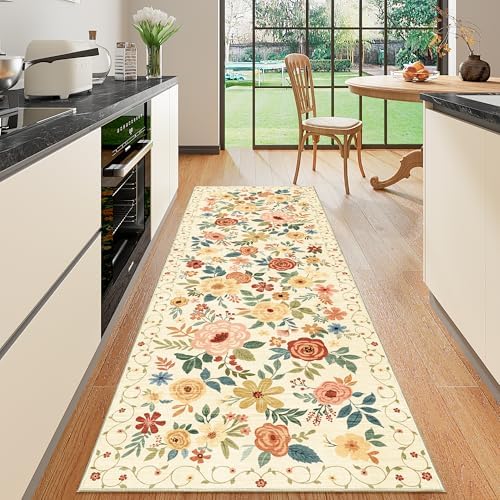 DUKINO 2x6 Hallway Runner Rug, Washable Kitchen Rugs Non Slip, Beige Yellow by DUKINO