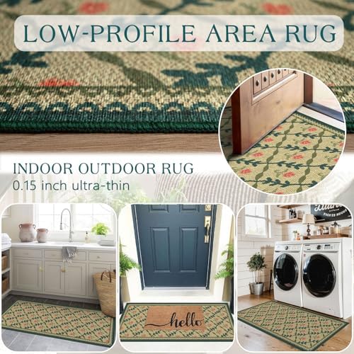 Front Door Mat Indoor Entrance - 2x4.3 Khaki Floral Trellis Rug - Image 5