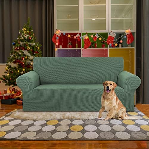 KEKUOU Loveseat Couch Cover, 2 Cushion Couch Slipcover,Greyish Green - Image 2
