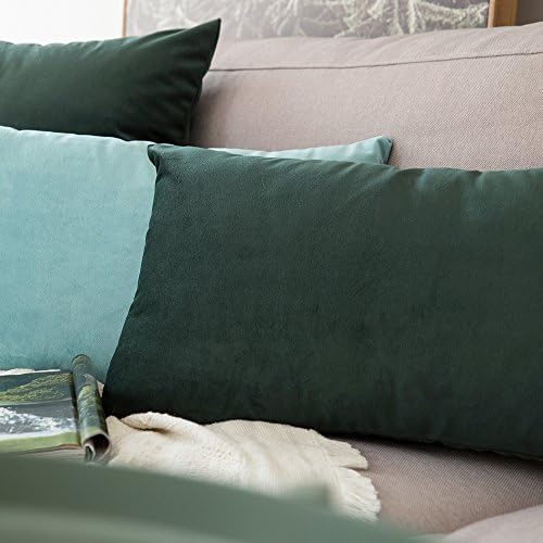 MIULEE 12x20 Inch Lumbar Velvet Throw Pillow Covers Aqua Green - Image 5