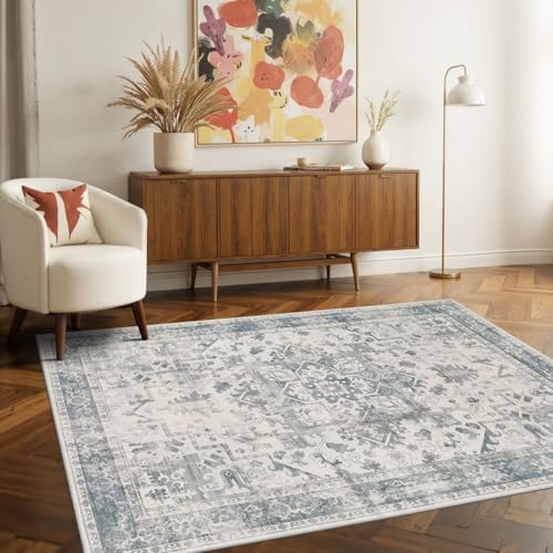 Rugxara 3x5 Entryway Rug,Blue Vintage Boho Bedroom Area Rug - Image 3
