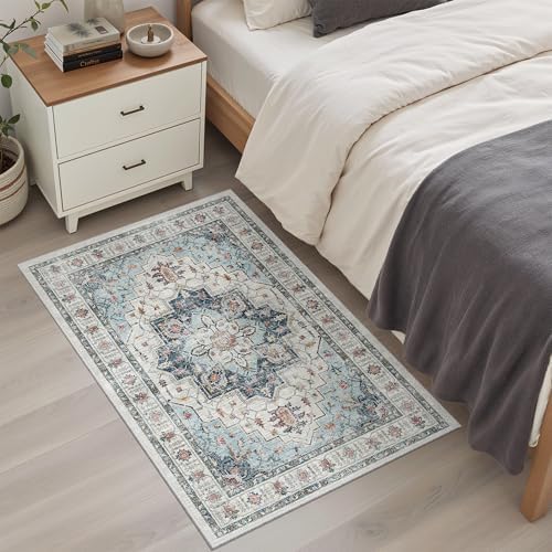 Madane Washable Area Rug 2x3 Small Entryway Rugs Non-Slip, Blue - Image 3