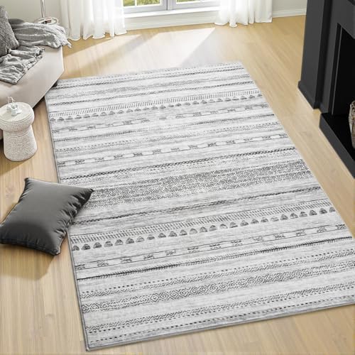 3x5 Area Rug Machine Washable Non Slip Rug Distressed Neutral Moroccan Boho Rug Ultra Soft Indoor Rugs for Bedroom Living Room Entryway Kitchen Foyer Bedside, Black by Tchdio