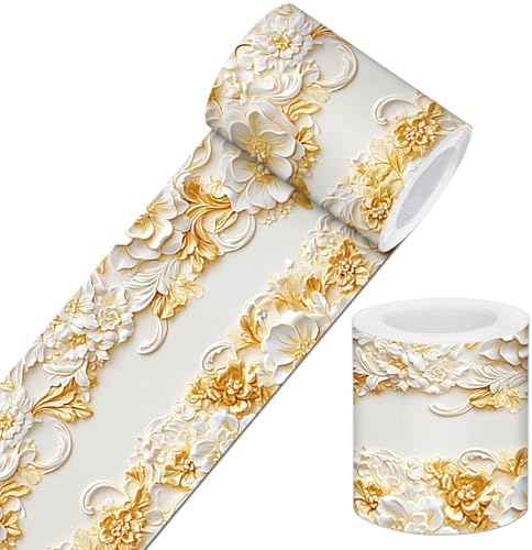 IVN Wallpaper Border Peel and Stick Wall Golden Floral Relief 4x196 Inch by IVN
