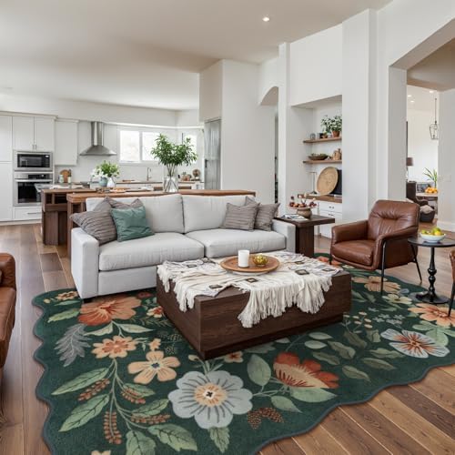 Lahome Floral Washable Living Room Rugs, 5x7 Green Rugs for Bedroom Nursery - Image 2