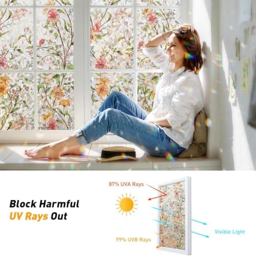 Kromapolis Window Privacy Film Floral Decorative Stickers, 45.2" x 157.4" - Image 3