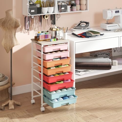 Giantex 8 Drawers Rolling Cart with Wheels, Wood Top, Sturdy Frame - Image 4