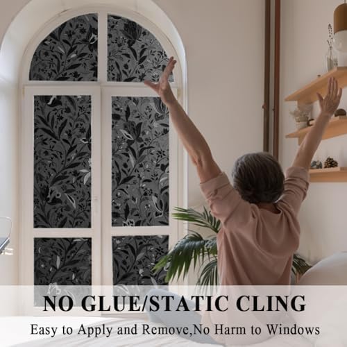 Blackout Room Darkening Etched Tulip Window Film Privacy No Glue 35x118in - Image 4