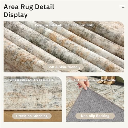 Soalmost Abstract Rug 8x10 Large Living Room Rugs Washable Orange/Brown - Image 6