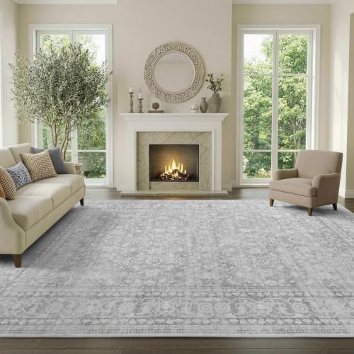 8x10 Ft Large Area Rugs for Living Room, Soft Non-Slip Machine Washable Rug, Vintage Stain Resistant Carpets for Bedroom Nursery Dining Room Home Decor (Grey) - Image 2
