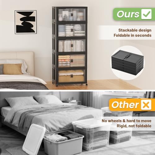 SAILUN 175Qt Stackable Storage Bins,Storage Cabinet with a Lid,5 Pack Black - Image 2