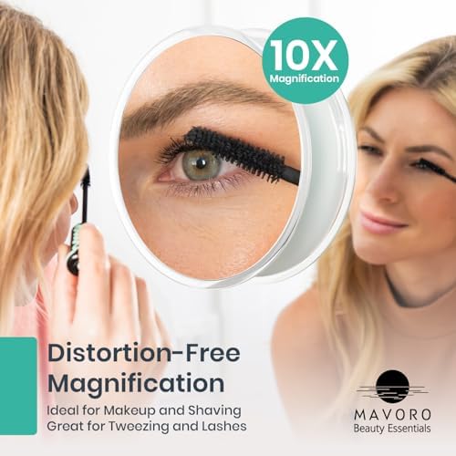 Mavoro 9" Magnifying Makeup Mirror | 3 Strong Suction Cups | Portable | 10X - Image 2
