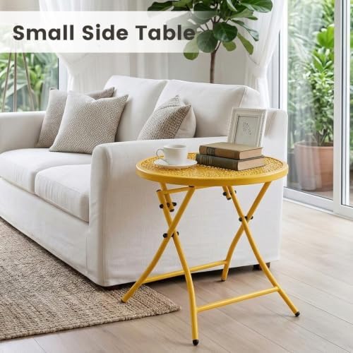 TeoKJ Folding Outdoor Side Table, Small Patio Table with Flower Cutouts - Image 6