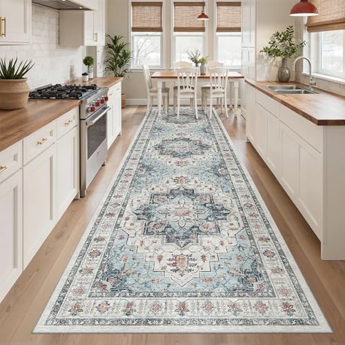 Madane Hallway Runner Rug 3x10 Washable Kitchen Runners 10ft, Blue - Image 2
