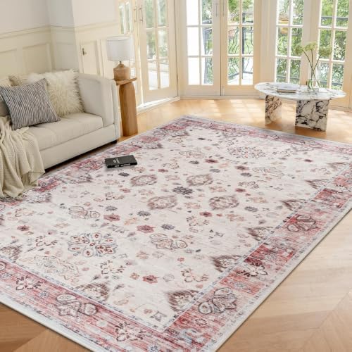 Hanples 6x9 Area Rugs for Living Room, Washable Rug Vintage Floral, Red - Image 4