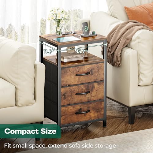 Huuger Nightstand with Charging Station, 27.6 Inch Bedside Table,Side Table - Image 6